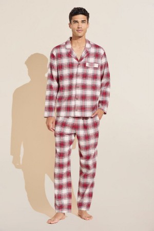 Πιζάμες Eberjey Flannel Long PJ Set ανδρικα κοκκινα ασπρα | YEP7623BB