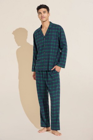 Πιζάμες Eberjey Flannel Long PJ Set ανδρικα σκουρο μπλε πρασινο | TZM7466FD