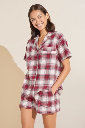 Πιζάμες Eberjey Flannel Short PJ Set γυναικεια κοκκινα ασπρα | WMK5979PP