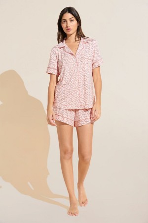 Πιζάμες Eberjey Gisele Printed TENCEL™ Modal Relaxed Short PJ Set γυναικεια σκούρο κοκκινα ροζ ασπρα | LUB7366EZ