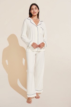 Πιζάμες Eberjey Gisele TENCEL™ Modal Long PJ Set γυναικεια ασπρα σκουρο μπλε | KBL7334QQ