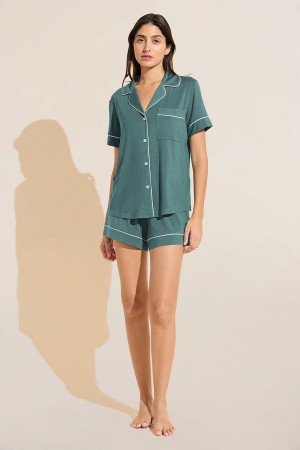 Πιζάμες Eberjey Gisele TENCEL™ Modal Relaxed Short PJ Set γυναικεια πρασινο ασπρα | AXR9786PU