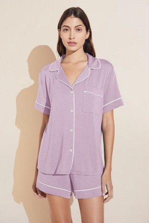 Πιζάμες Eberjey Gisele TENCEL™ Modal Relaxed Short PJ Set γυναικεια μωβ ασπρα | GOY990YP