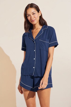 Πιζάμες Eberjey Gisele TENCEL™ Modal Relaxed Short PJ Set γυναικεια σκουρο μπλε ασπρα | MNJ4088QX