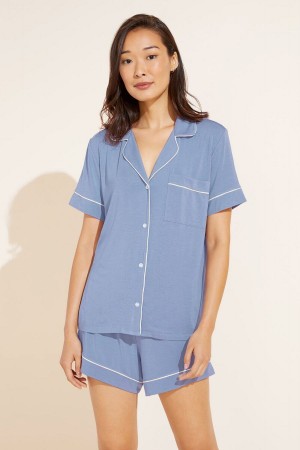 Πιζάμες Eberjey Gisele TENCEL™ Modal Relaxed Short PJ Set γυναικεια μπλε ασπρα | IYA523GK