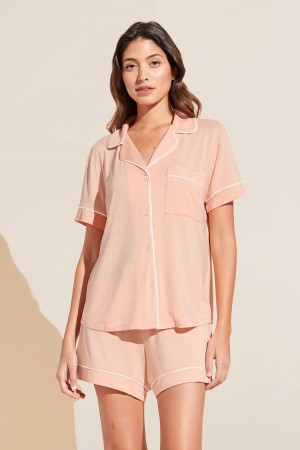 Πιζάμες Eberjey Gisele TENCEL Modal Relaxed Short PJ Set γυναικεια κοραλι ασπρα | MNT6621PH