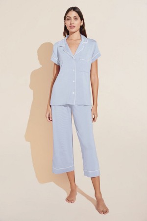 Πιζάμες Eberjey Gisele TENCEL™ Modal Short Sleeve Cropped PJ Set γυναικεια μπλε ασπρα | KPM1989IV