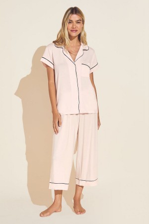 Πιζάμες Eberjey Gisele TENCEL™ Modal Short Sleeve Cropped PJ Set γυναικεια ροζ μαυρα | GZJ9288LM