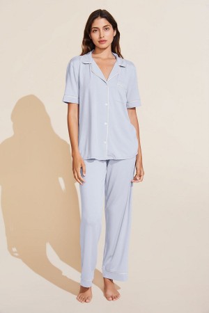 Πιζάμες Eberjey Gisele TENCEL™ Modal Short Sleeve & Pant PJ Set γυναικεια μπλε ασπρα | LDW4223LM