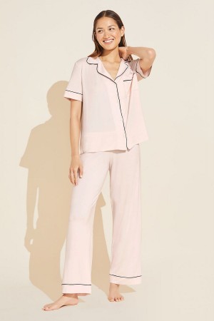 Πιζάμες Eberjey Gisele TENCEL™ Modal Short Sleeve & Pant PJ Set γυναικεια ροζ μαυρα | GEE3918EO