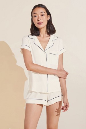 Πιζάμες Eberjey Gisele TENCEL™ Modal Shortie Short PJ Set γυναικεια ασπρα σκουρο μπλε | TTL8471XM