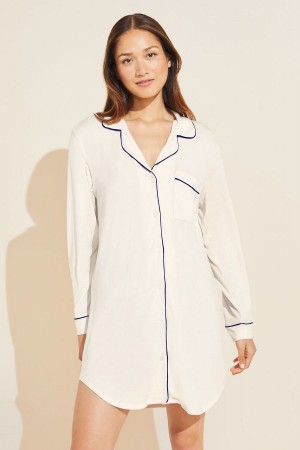 Πιζάμες Eberjey Gisele TENCEL™ Modal Sleepshirt γυναικεια ασπρα σκουρο μπλε | XBZ1986RM