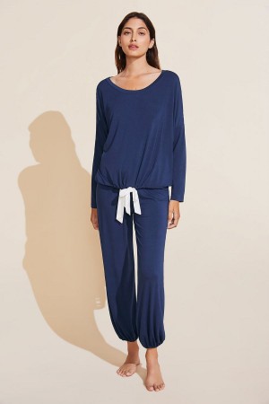 Πιζάμες Eberjey Gisele TENCEL™ Modal Slouchy PJ Set γυναικεια σκουρο μπλε ασπρα | ZXL7268LH