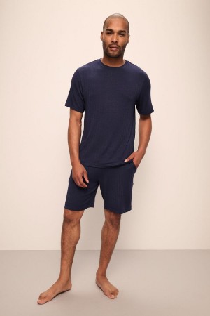 Πιζάμες Eberjey Henry TENCEL™ Modal Rib Short PJ Set ανδρικα σκουρο μπλε | TUP9711TZ