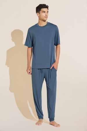 Πιζάμες Eberjey Henry TENCEL™ Modal Short Sleeve & Pant PJ Set ανδρικα μπλε | VFN4286QM