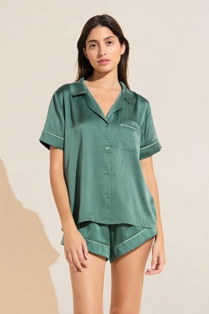 Πιζάμες Eberjey Inez Washable Silk Short PJ Set γυναικεια σκούρο πρασινο | PZM5281FV