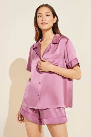 Πιζάμες Eberjey Inez Washable Silk Short PJ Set γυναικεια μωβ | YDZ9642EO