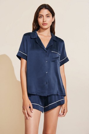 Πιζάμες Eberjey Inez Washable Silk Short PJ Set γυναικεια σκουρο μπλε | MIR4847AM