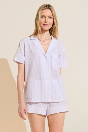 Πιζάμες Eberjey Nautico Shortie Short PJ Set γυναικεια ασπρα μωβ | IQX3182MZ