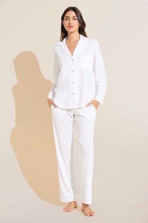 Πιζάμες Eberjey Organic Pima Cotton Notch Collar Top & Pant PJ Set γυναικεια ασπρα | EDP8466ZJ