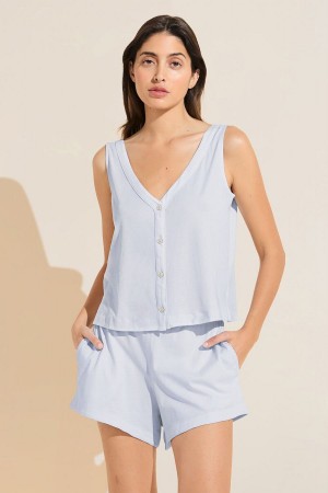 Πιζάμες Eberjey Organic Pima Cotton Tank & Short PJ Set γυναικεια μπλε | DTT239CL