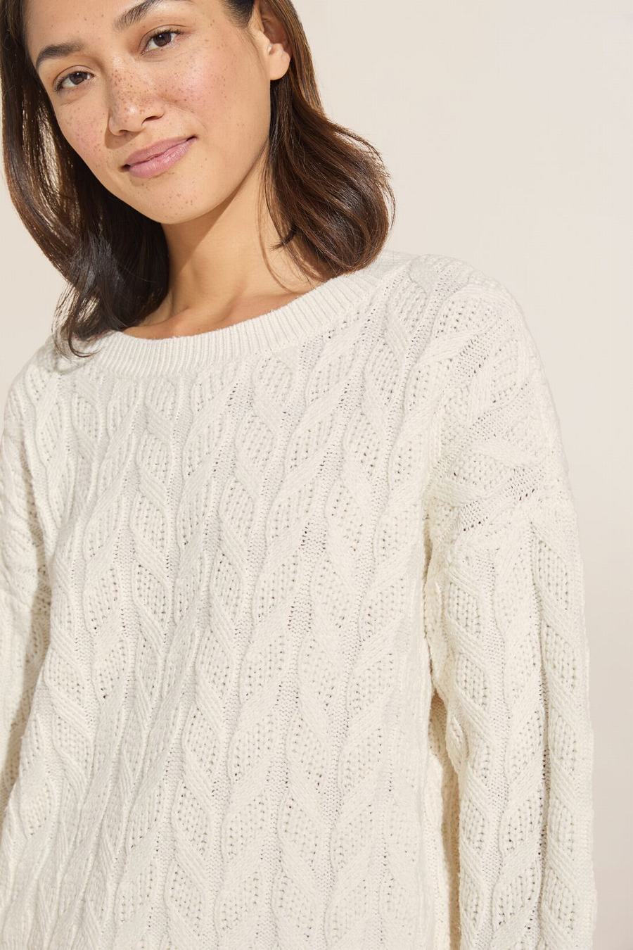 Cardigan Eberjey Cable Knit Recycled Sweater Crewneck γυναικεια ασπρα | WVV27100EJ