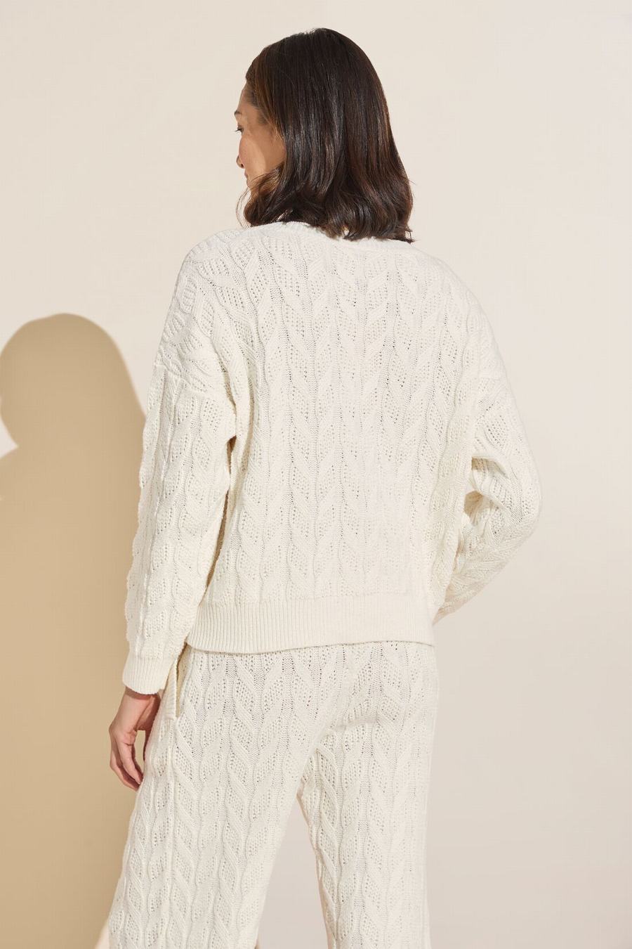 Cardigan Eberjey Cable Knit Recycled Sweater Crewneck γυναικεια ασπρα | WVV27100EJ