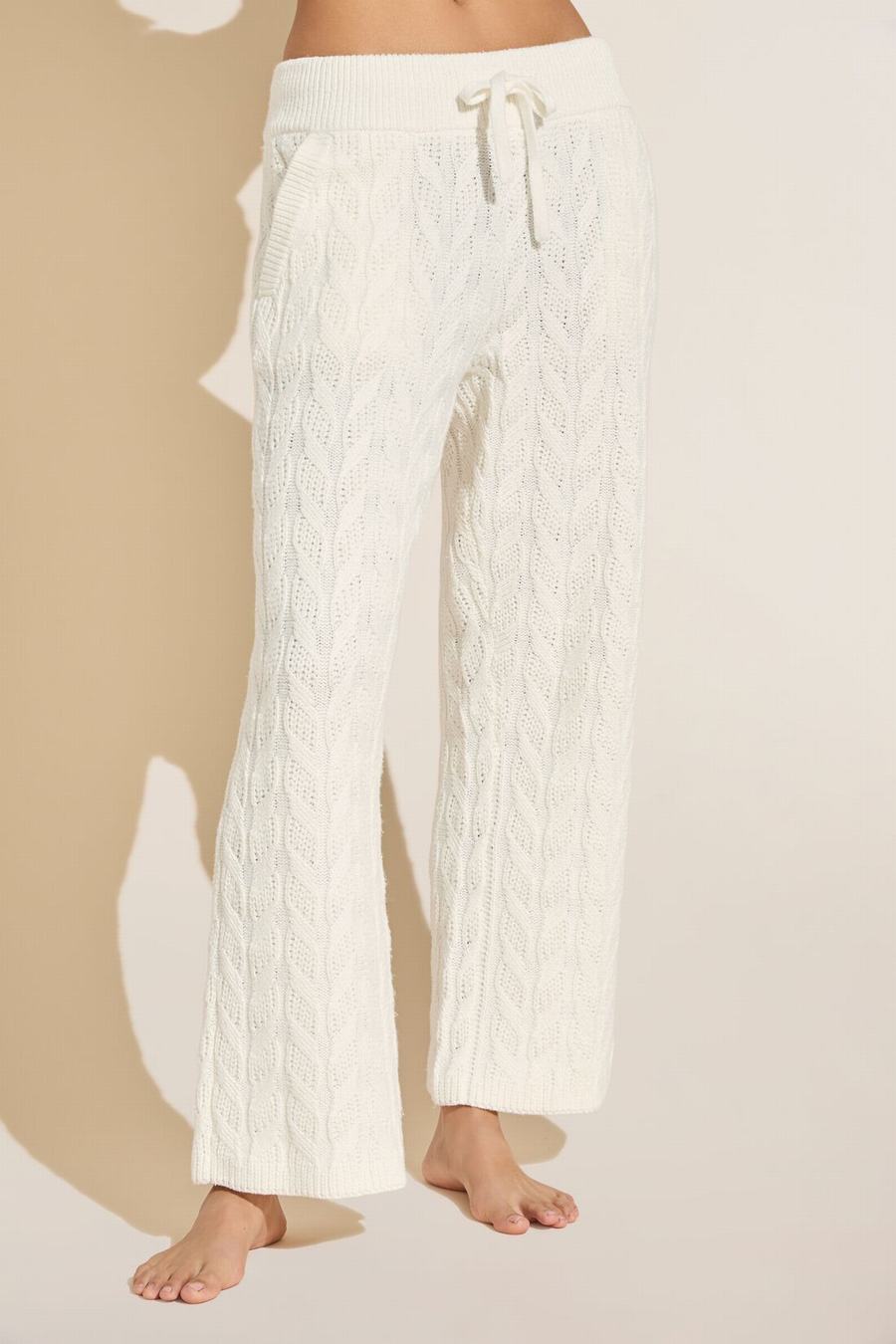 Παντελονι Eberjey Cable Knit Recycled Sweater Straight Leg γυναικεια ασπρα | KVE6283WU