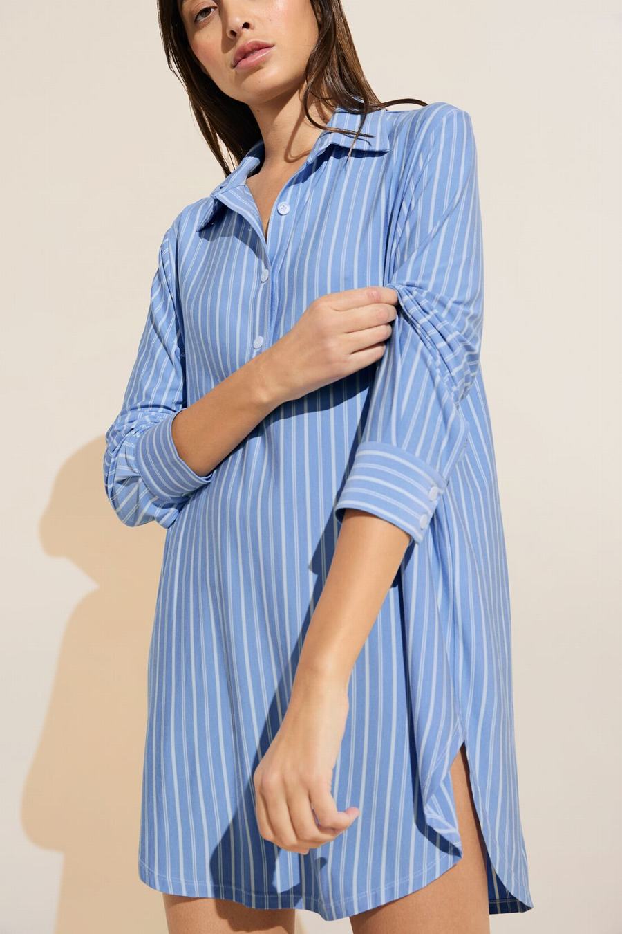 Πιζάμες Eberjey Gisele Printed TENCEL™ Modal Boyfriend Sleepshirt γυναικεια μπλε ασπρα | BKL9080BJ