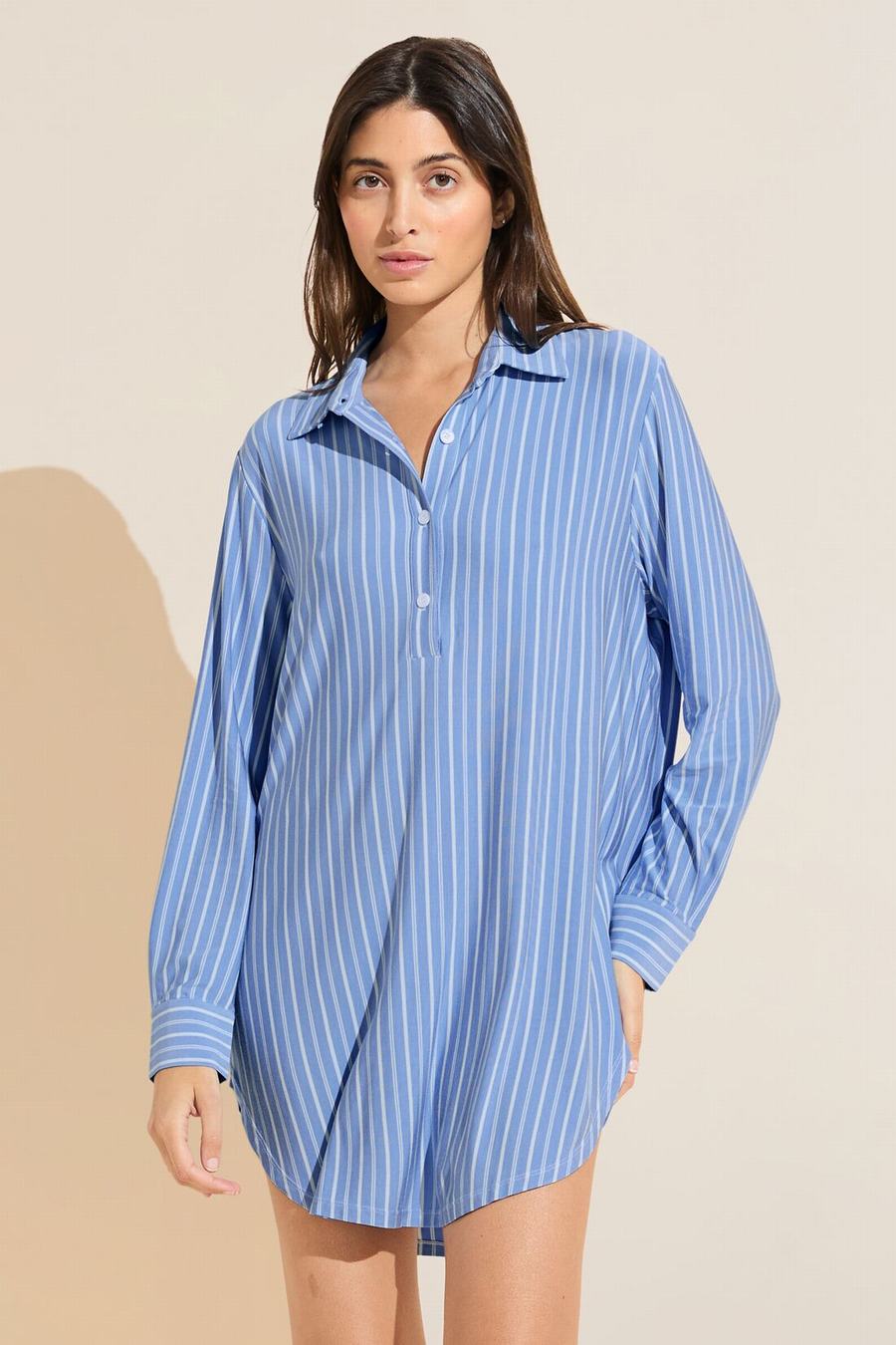 Πιζάμες Eberjey Gisele Printed TENCEL™ Modal Boyfriend Sleepshirt γυναικεια μπλε ασπρα | BKL9080BJ