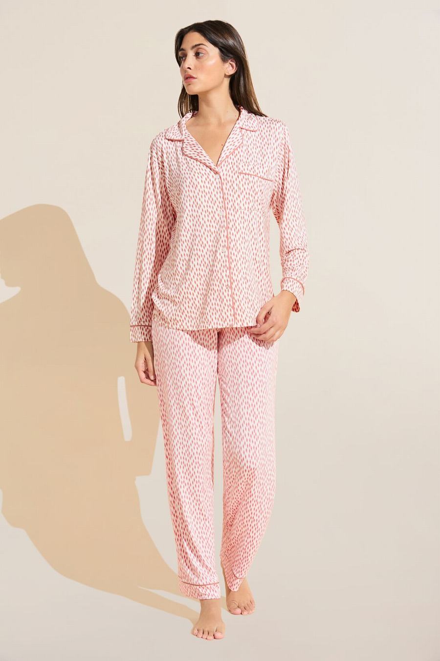 Πιζάμες Eberjey Gisele Printed TENCEL™ Modal Long PJ Set γυναικεια σκούρο κοκκινα ροζ ασπρα | IBW370LI