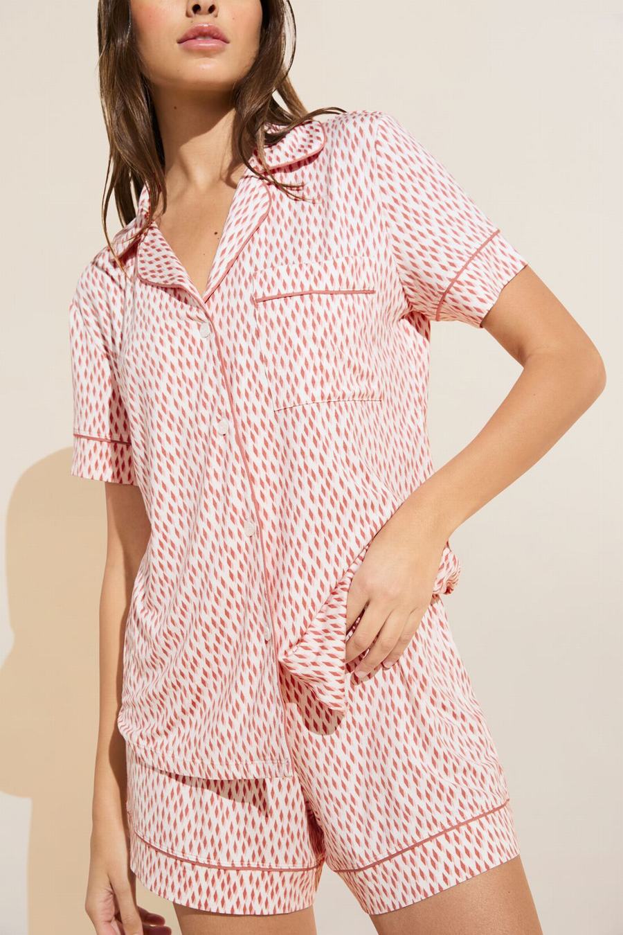 Πιζάμες Eberjey Gisele Printed TENCEL™ Modal Relaxed Short PJ Set γυναικεια σκούρο κοκκινα ροζ ασπρα | LUB7366EZ