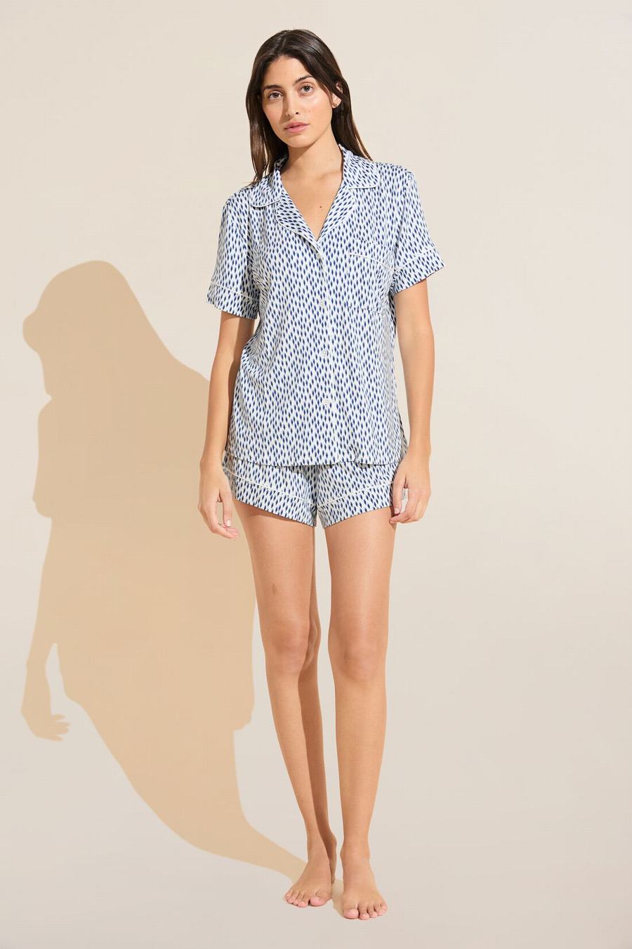 Πιζάμες Eberjey Gisele Printed TENCEL™ Modal Relaxed Short PJ Set γυναικεια μπλε ασπρα | RPJ4979UH