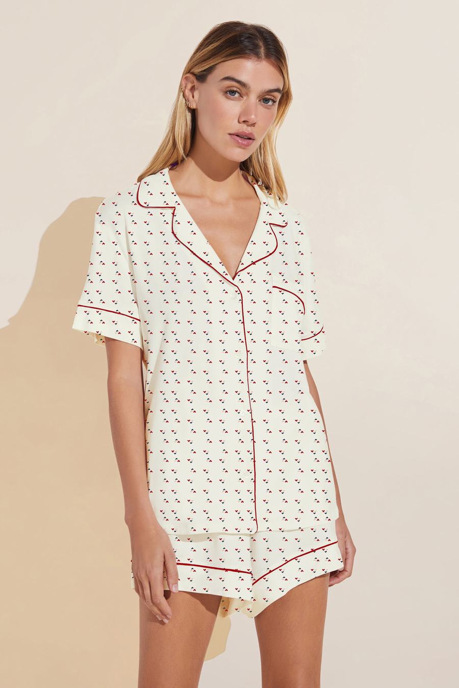 Πιζάμες Eberjey Gisele Printed TENCEL™ Modal Relaxed Short PJ Set γυναικεια ασπρα κοκκινα | BAO3670GI