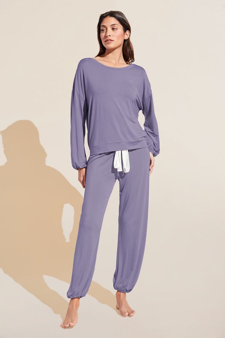 Πιζάμες Eberjey Gisele TENCEL™ Modal Effortless PJ Set γυναικεια μωβ ασπρα | FUT2138ID