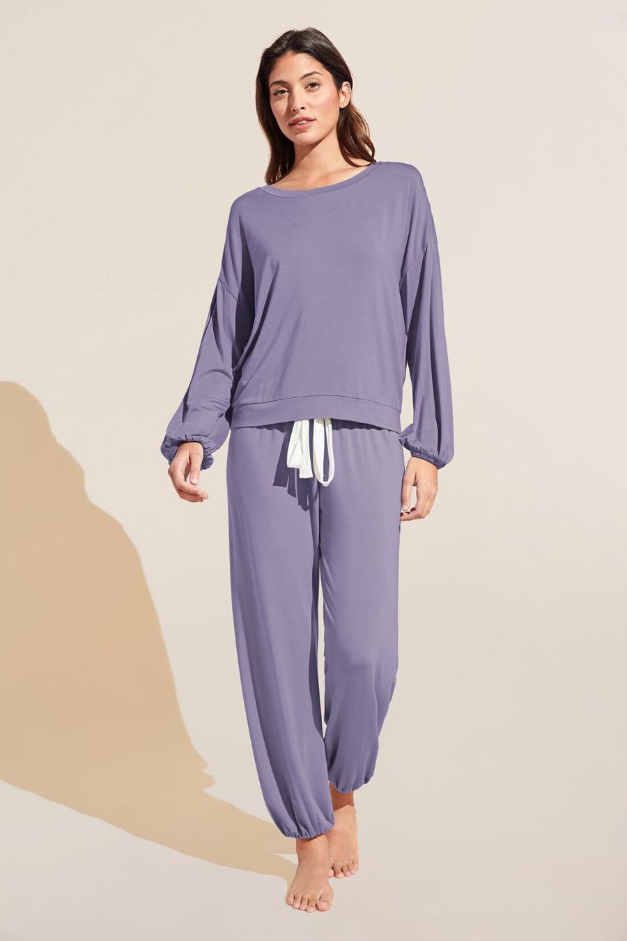 Πιζάμες Eberjey Gisele TENCEL™ Modal Effortless PJ Set γυναικεια μωβ ασπρα | FUT2138ID