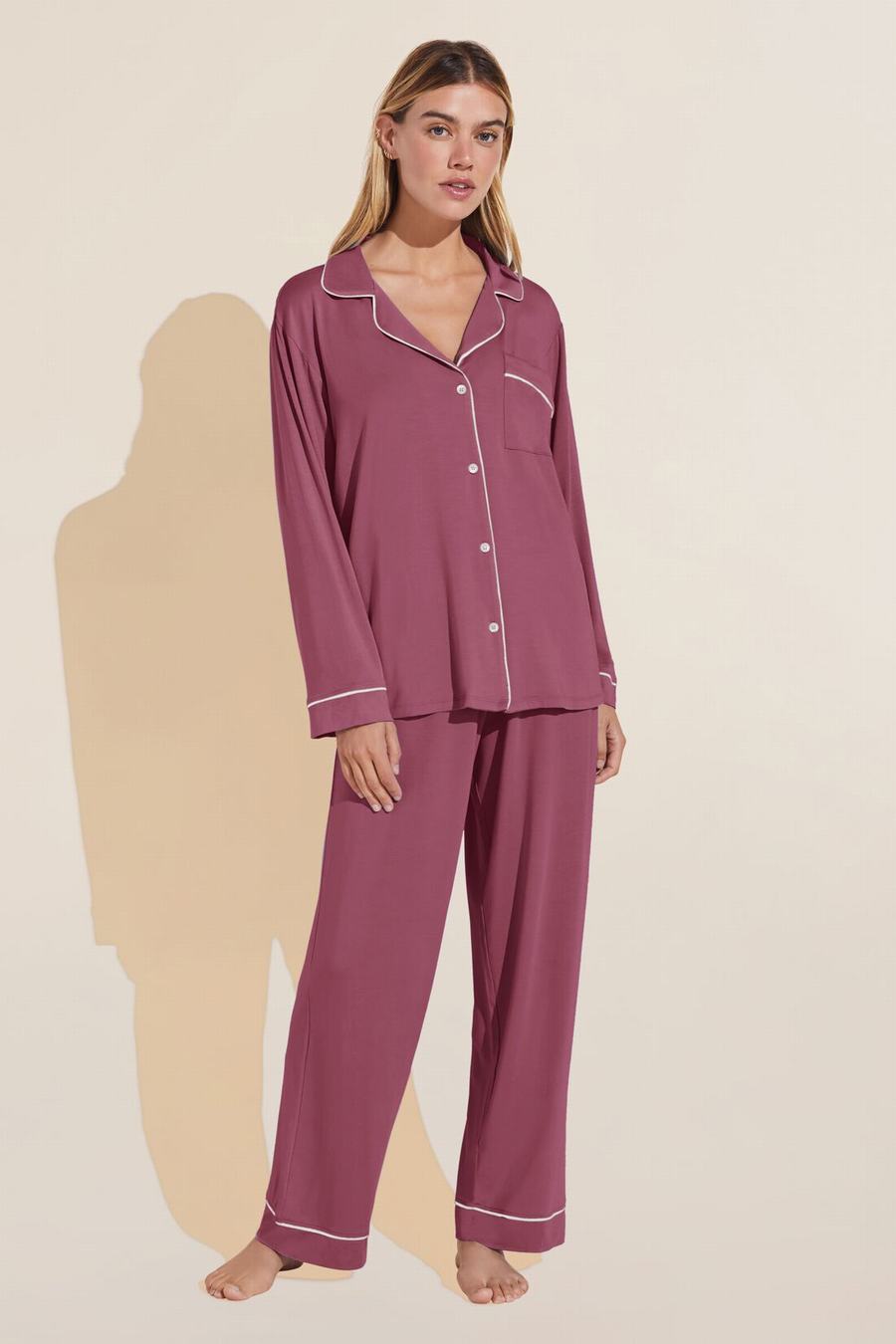 Πιζάμες Eberjey Gisele TENCEL™ Modal Long PJ Set γυναικεια κοκκινα ασπρα | YEF3326DE