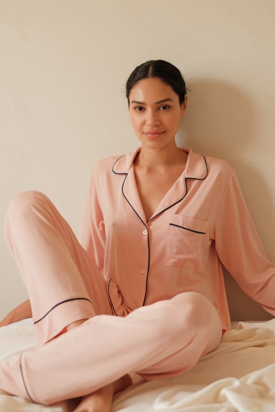 Πιζάμες Eberjey Gisele TENCEL™ Modal Long PJ Set γυναικεια ροζ σκουρο μπλε | HOA253HC