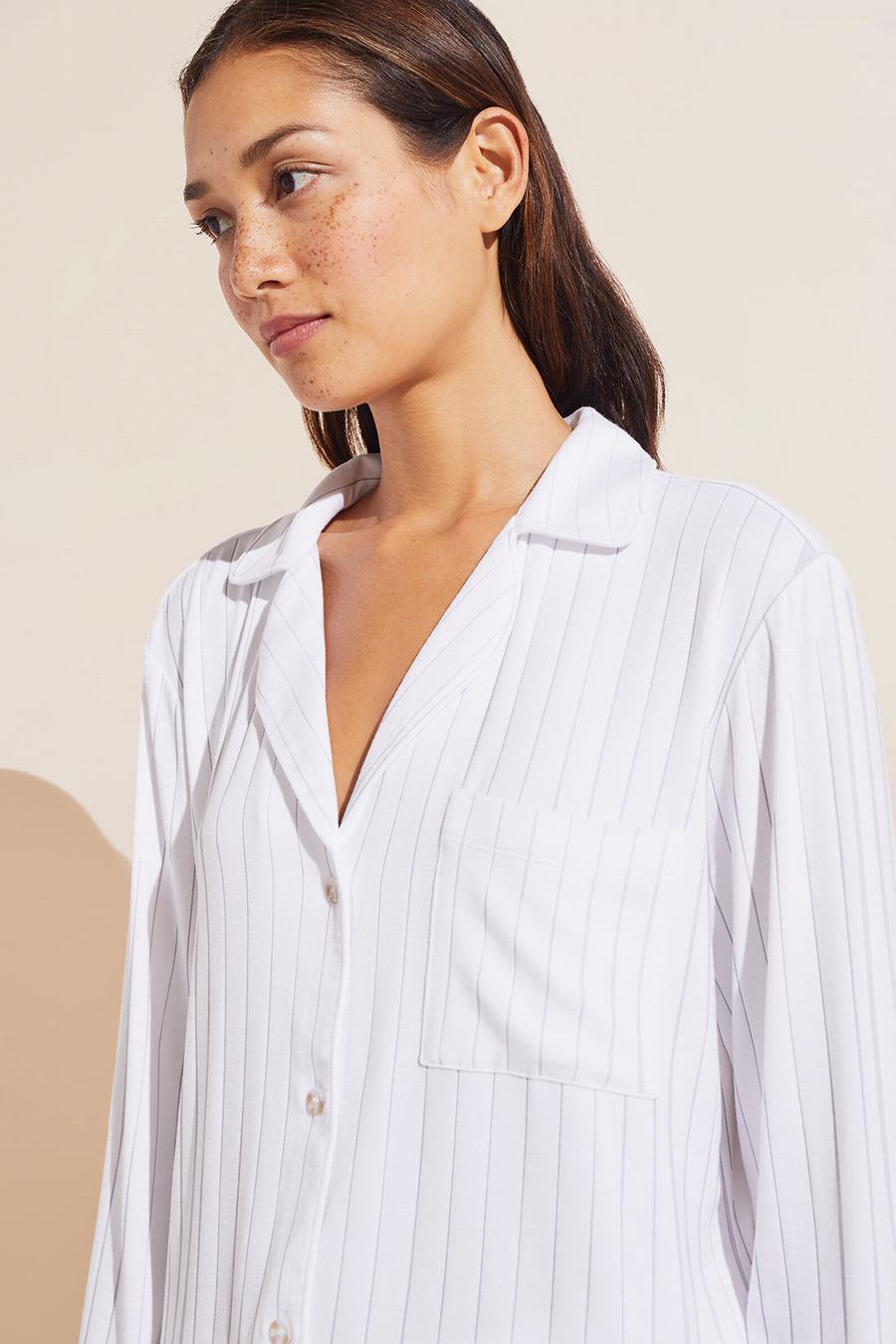 Πιζάμες Eberjey Gisele TENCEL™ Modal Rib Long PJ Set γυναικεια ασπρα | JUN4252ZT