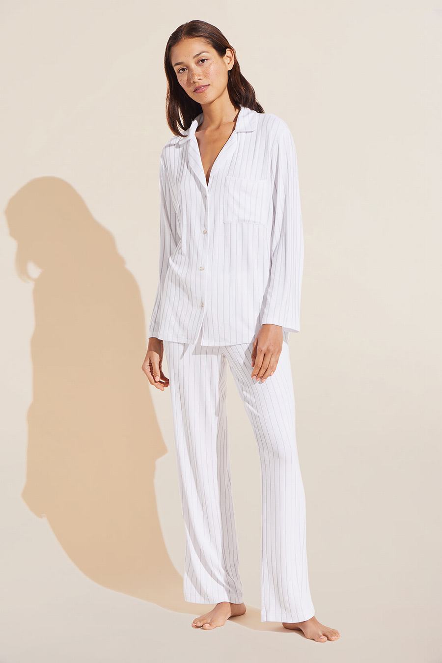 Πιζάμες Eberjey Gisele TENCEL™ Modal Rib Long PJ Set γυναικεια ασπρα | JUN4252ZT