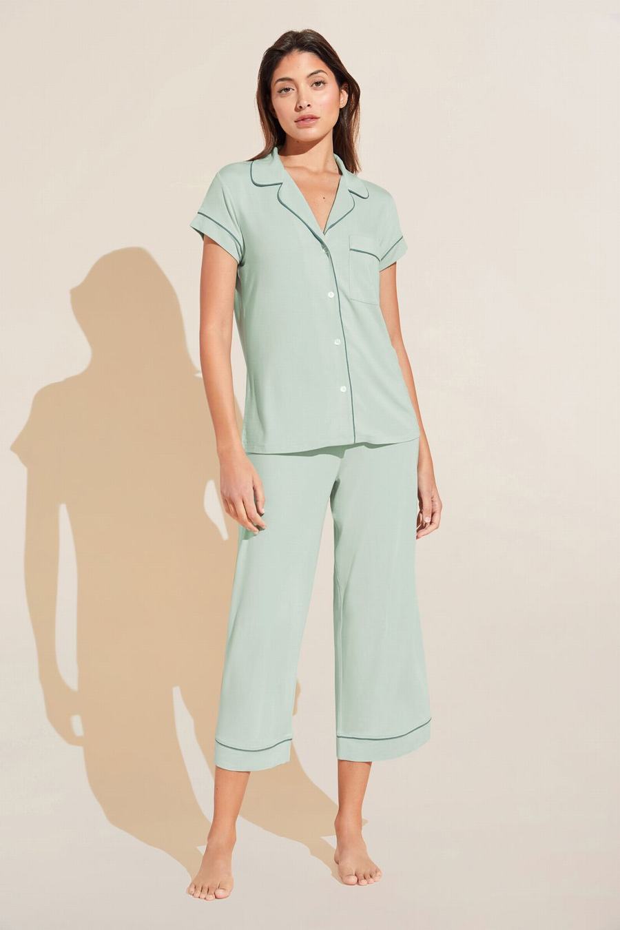 Πιζάμες Eberjey Gisele TENCEL™ Modal Short Sleeve Cropped PJ Set γυναικεια πρασινο | HVN86UP