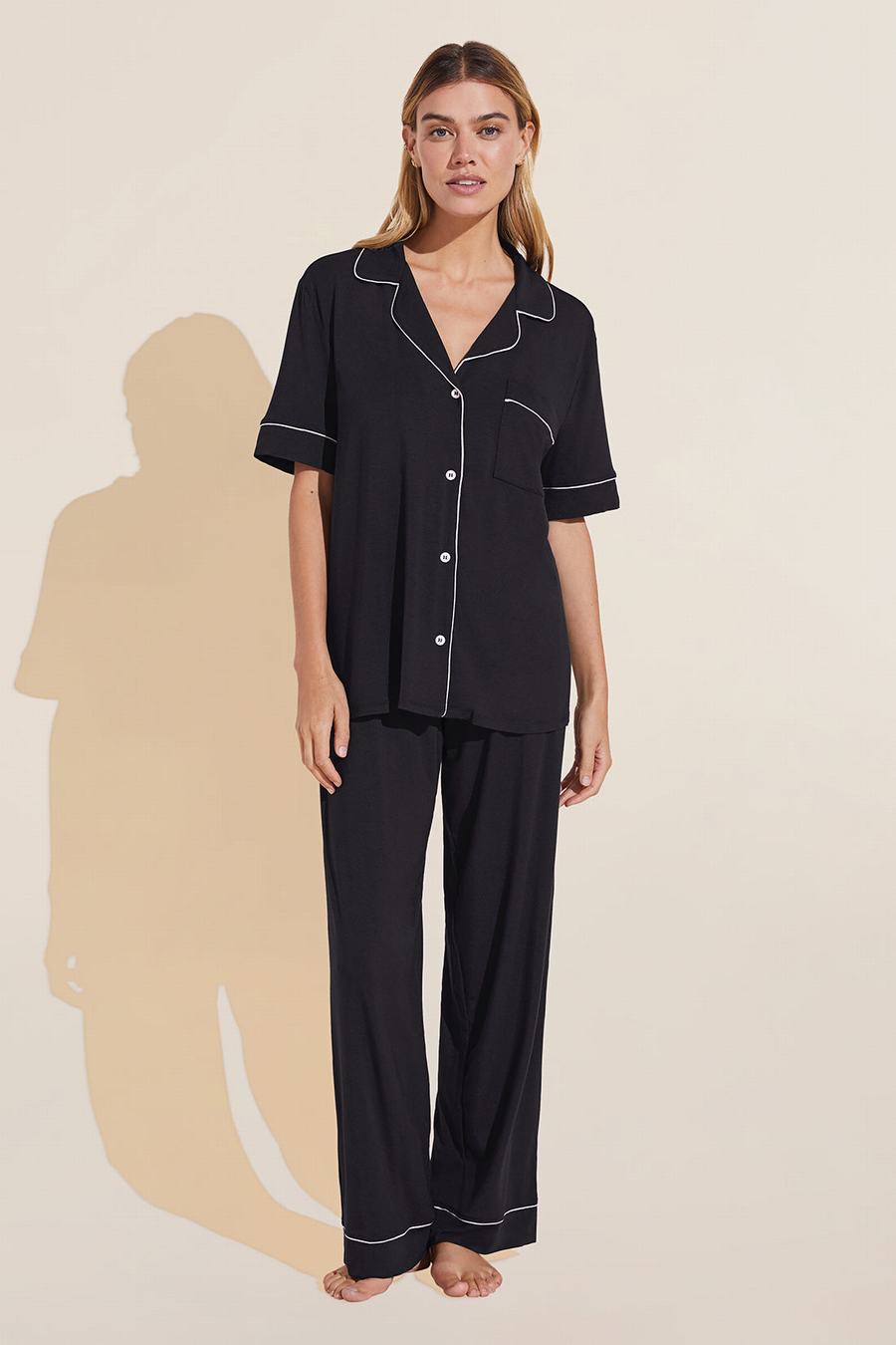 Πιζάμες Eberjey Gisele TENCEL™ Modal Short Sleeve & Pant PJ Set γυναικεια μαυρα ροζ | EKC10048EJ