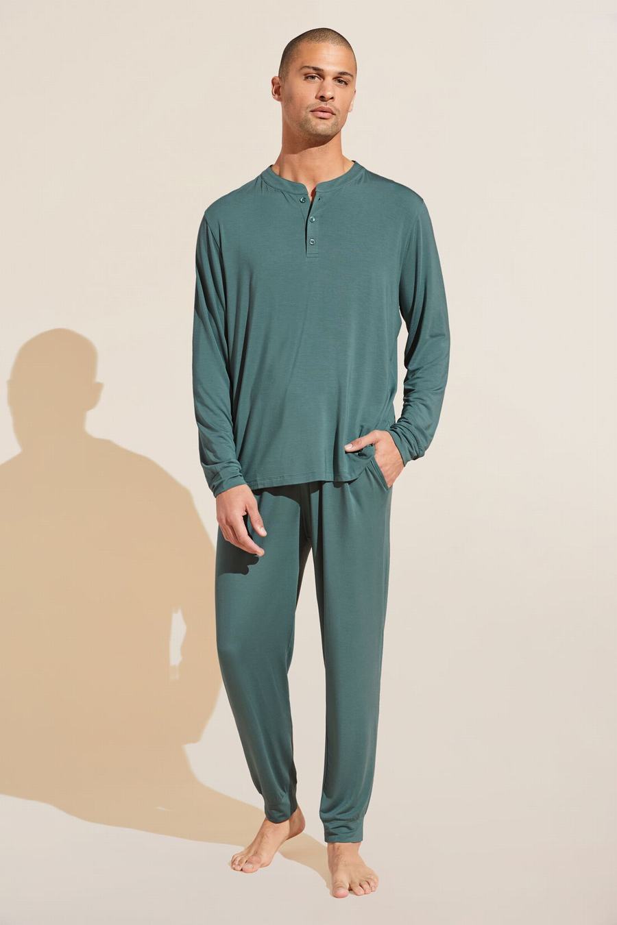 Πιζάμες Eberjey Henry TENCEL™ Modal Long PJ Set ανδρικα πρασινο | XJJ1749UK