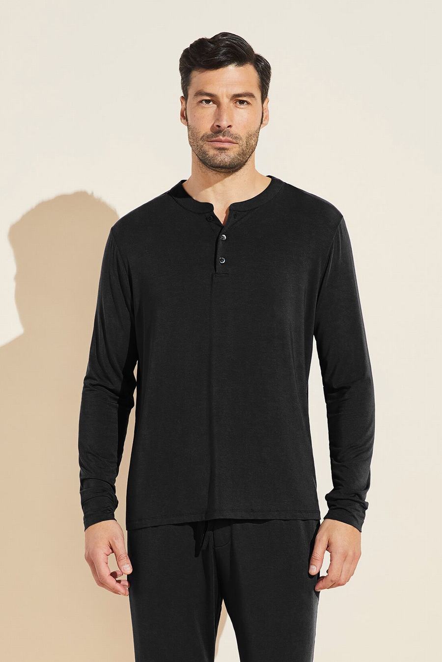 Αριστος Eberjey Henry TENCEL™ Modal Long Sleeve Henley ανδρικα μαυρα | UGO7959IA