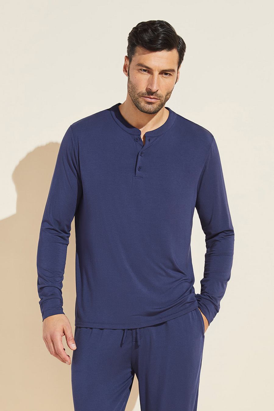 Αριστος Eberjey Henry TENCEL™ Modal Long Sleeve Henley ανδρικα σκουρο μπλε | REK2042HJ