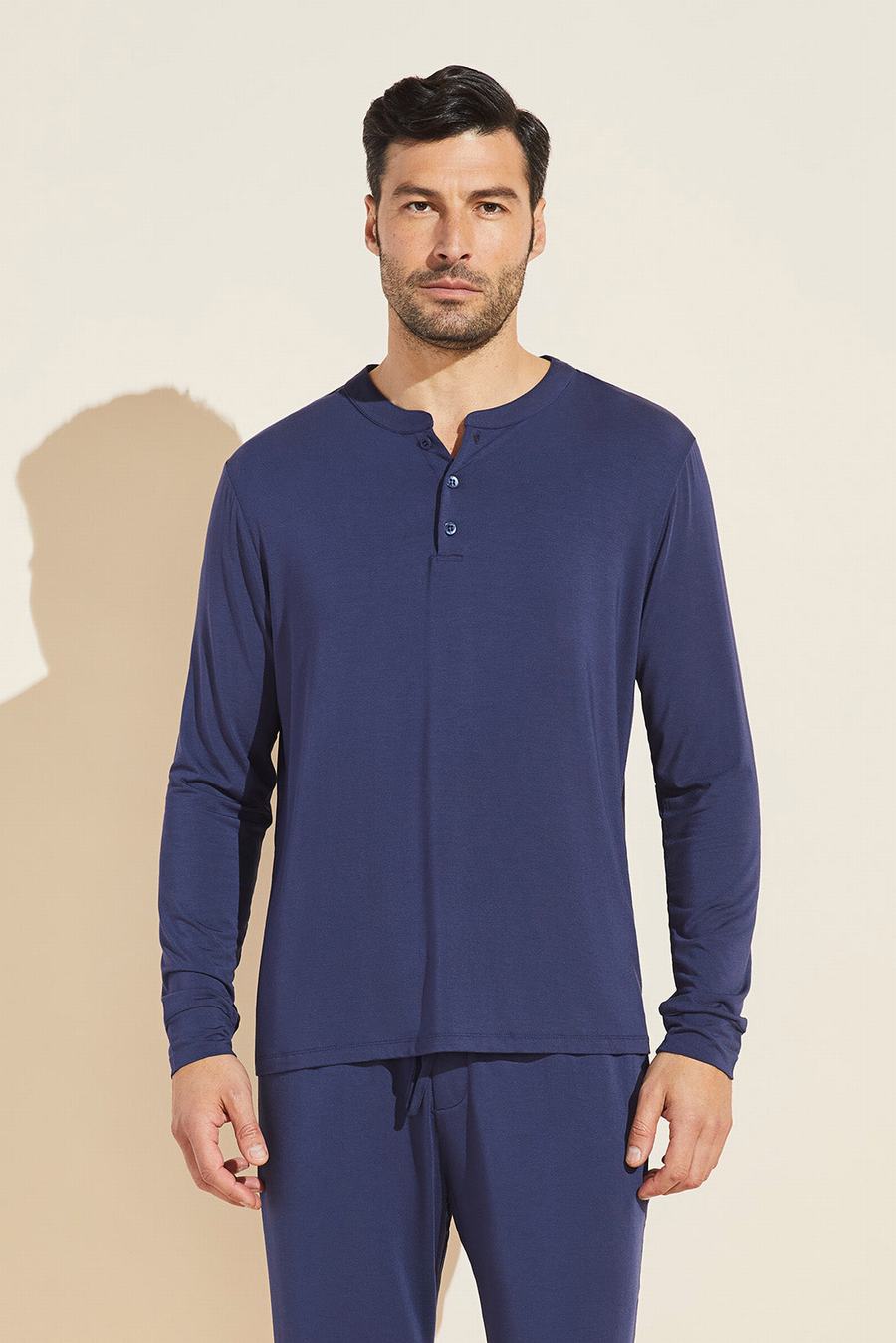 Αριστος Eberjey Henry TENCEL™ Modal Long Sleeve Henley ανδρικα σκουρο μπλε | REK2042HJ