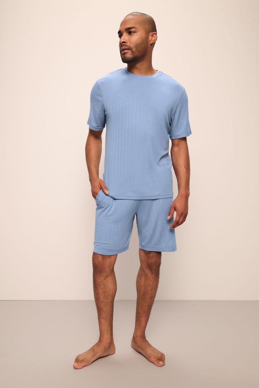 Πιζάμες Eberjey Henry TENCEL™ Modal Rib Short PJ Set ανδρικα μπλε | FDO7128ON