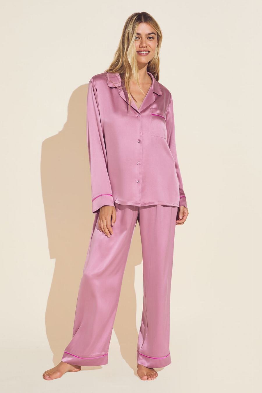 Πιζάμες Eberjey Inez Washable Silk Long PJ Set γυναικεια ροζ ροζ | OPC242GD