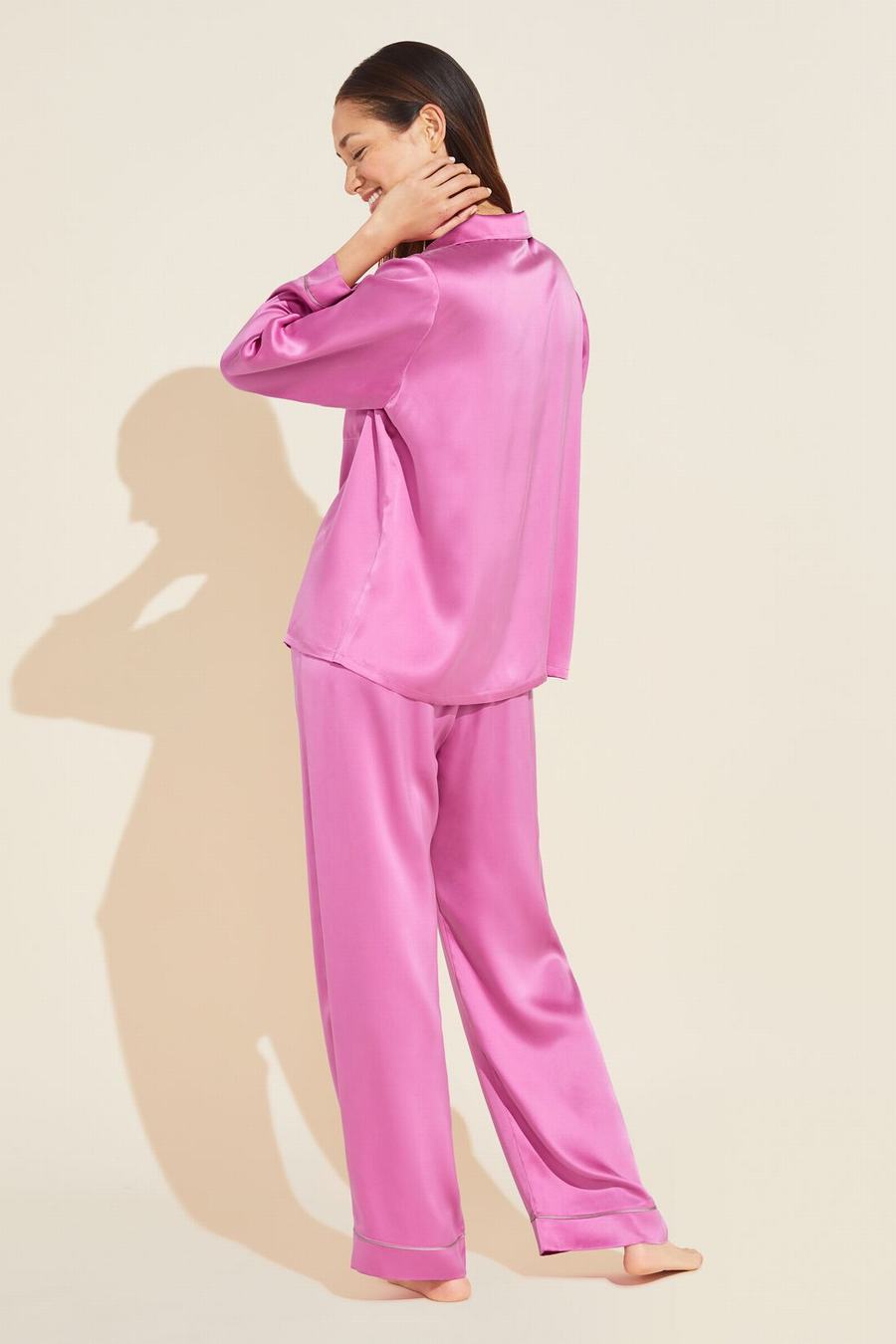 Πιζάμες Eberjey Inez Washable Silk Long PJ Set γυναικεια ροζ ροζ | AHX2485GH