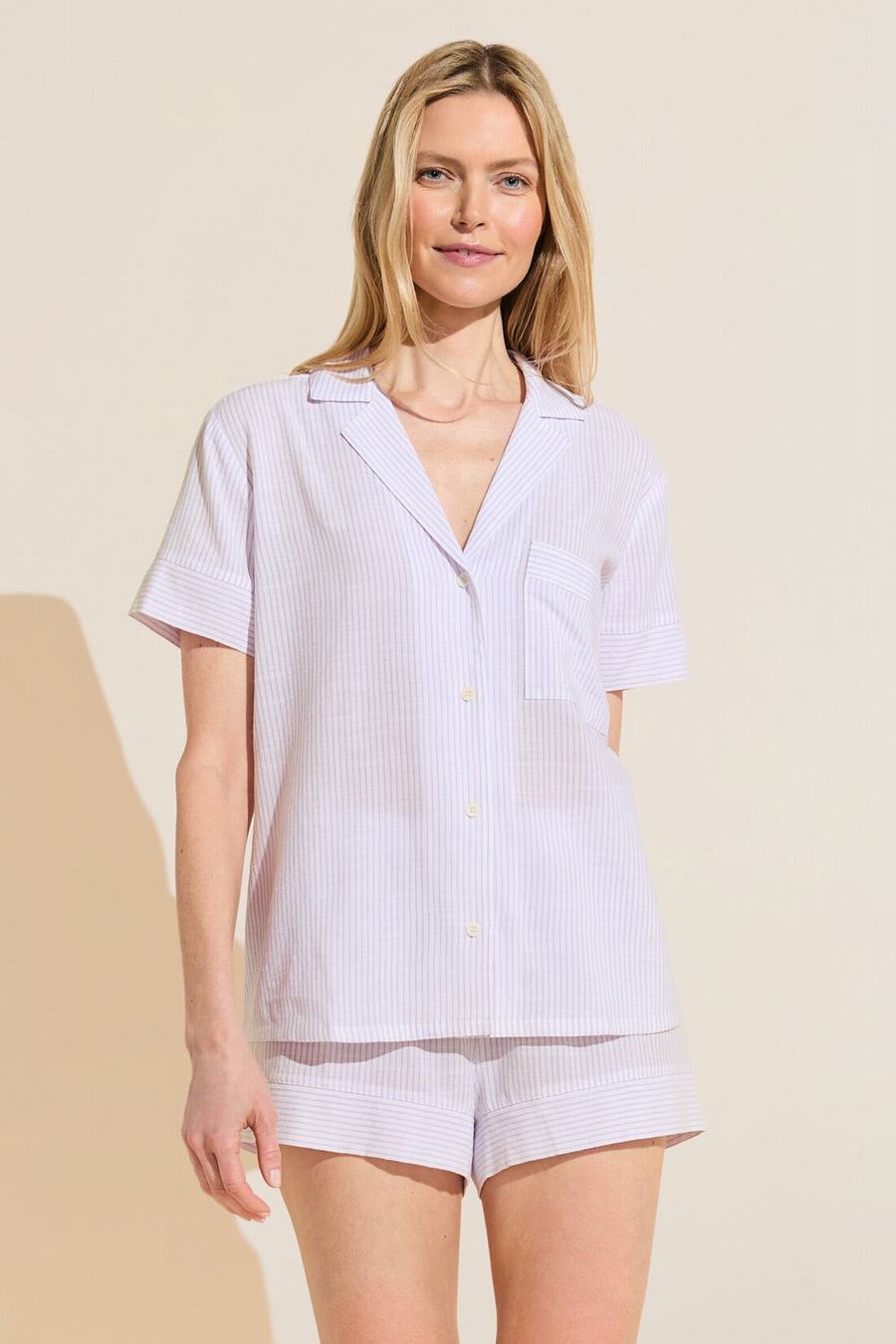 Πιζάμες Eberjey Nautico Shortie Short PJ Set γυναικεια ασπρα μωβ | IQX3182MZ